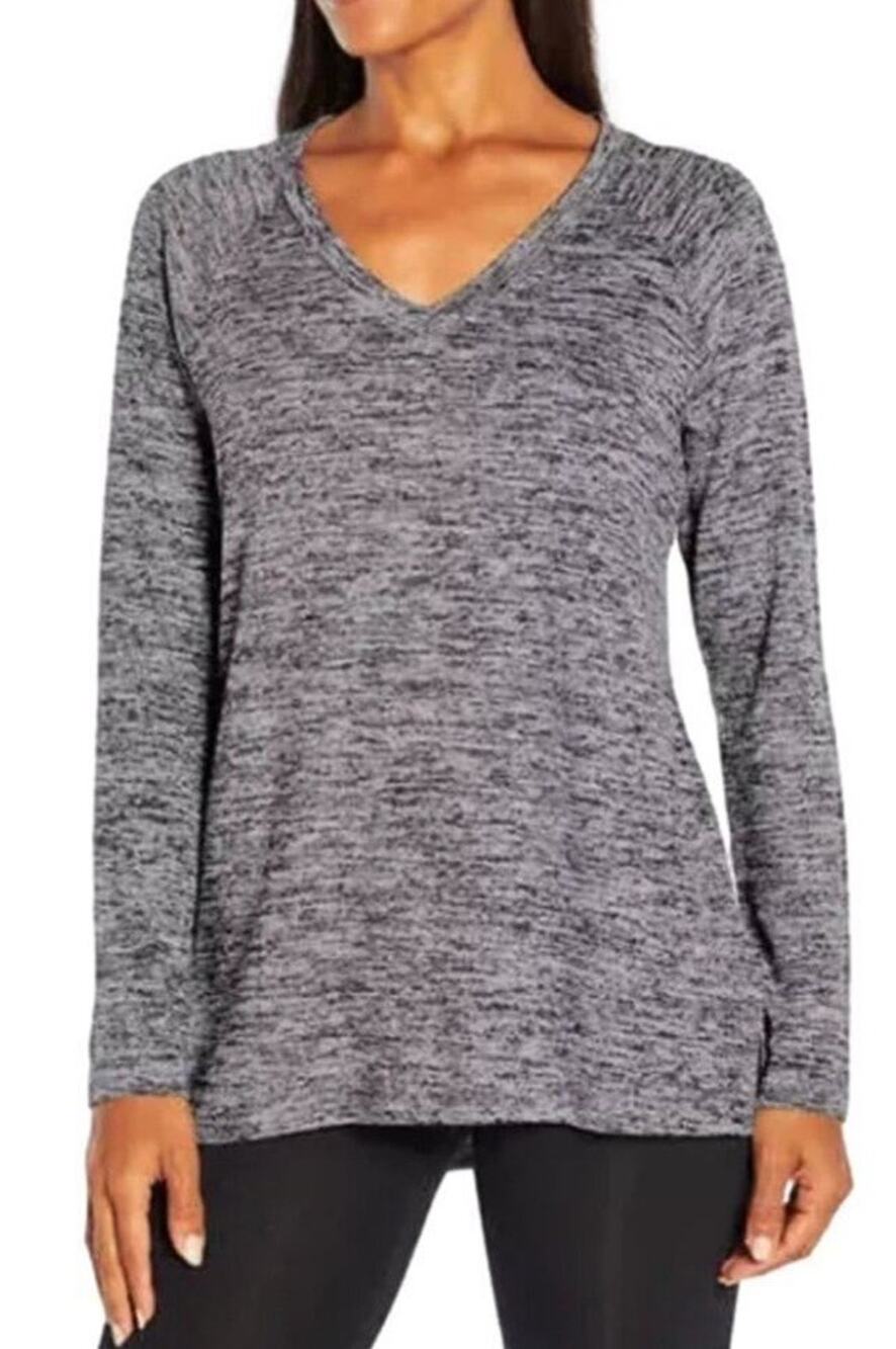 Banana Republic Womens Large Grey Space Dye V-Neck Raglan Long Sleeve Knit Top